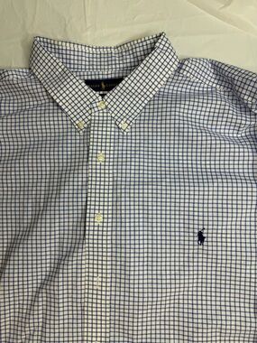 Polo Ralph Lauren Shirt Mens 4XB Blue Check Button Down Easy Care Big Tall